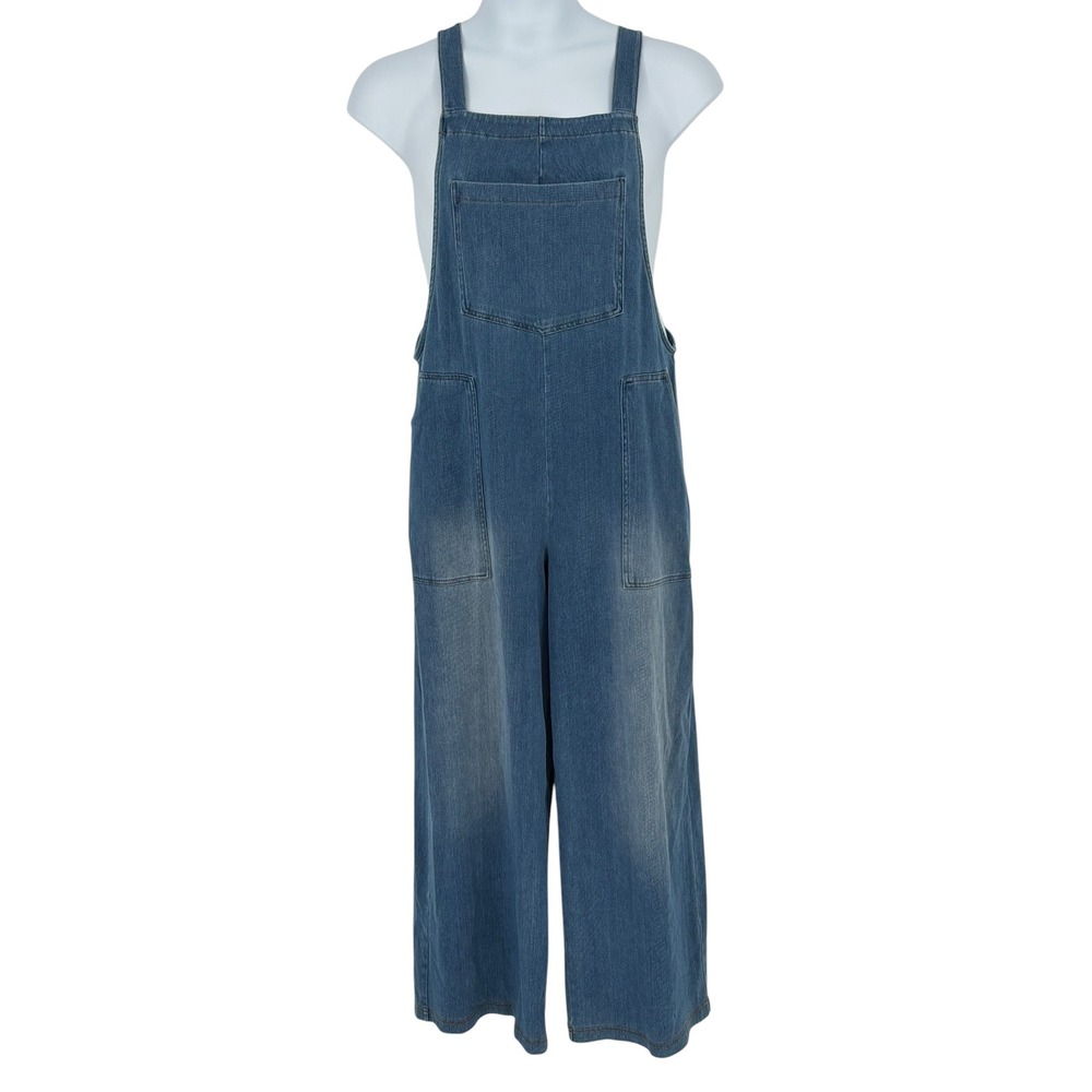 Halara Denim Overalls Blue Wide Leg Stretch Bib Dungarees Large